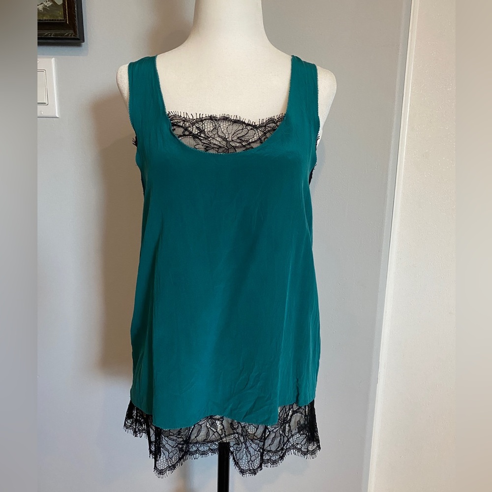 100% silk tank with lace underlay